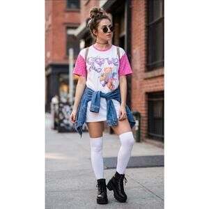 VTG 90s Cottagecore Valentine Teddy Bear Dress One Size Pink Heart Sleeve Cupid